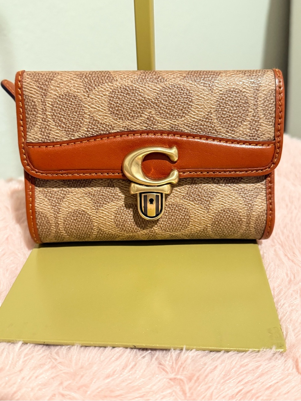 Coach Signature Canvas Wallet with Saddle Brown Trim and Gold Hardware
